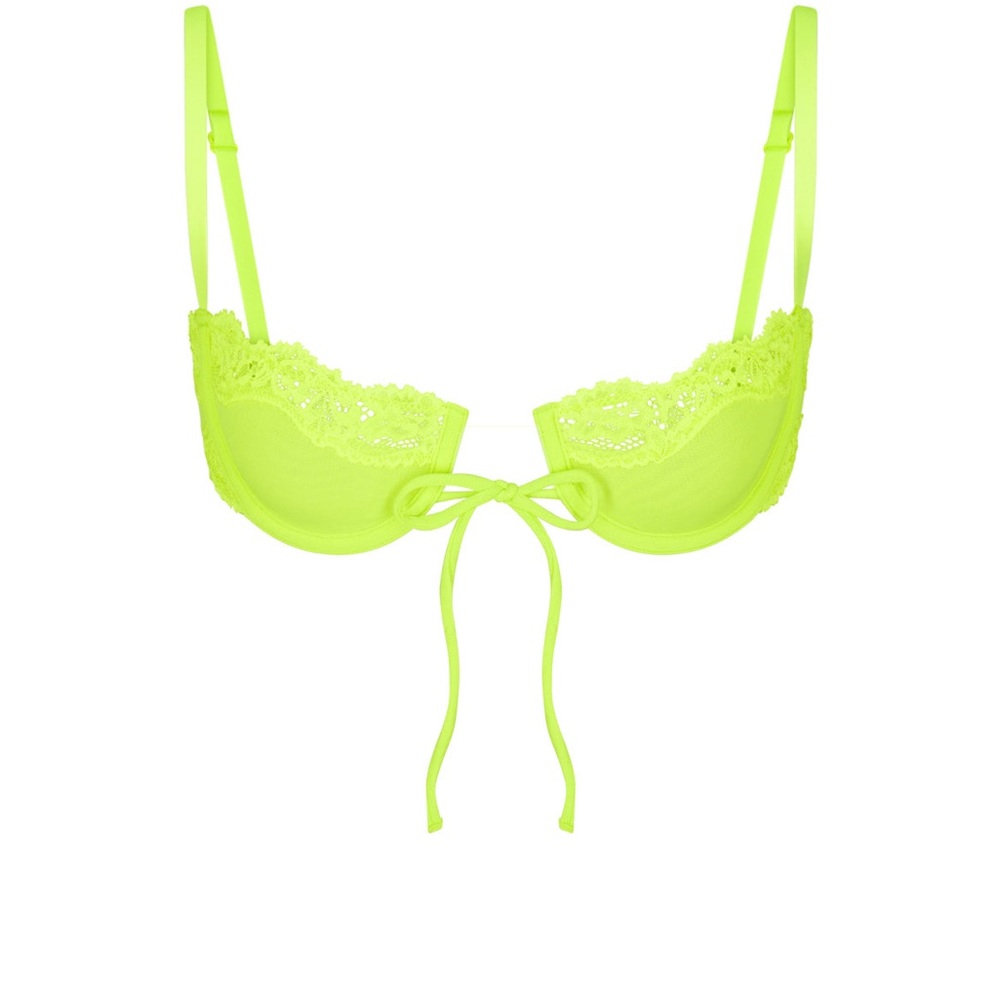 SKIMS Neon Lime Lace Underwire Tie-Front Bra